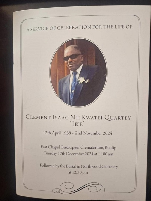 Clement Quartey died on November 2 in London at the age of 86