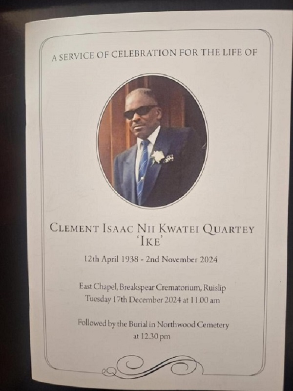 Clement Quartey died on November 2 in London at the age of 86