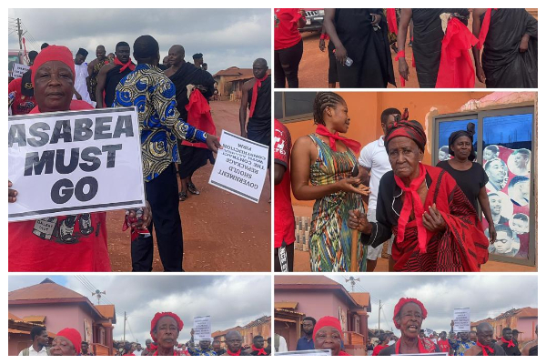 A photo of Chiefs and people of the Atwima Traditional Council staging a protest