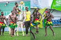The 'machomen' paraded the FA Cup trophy