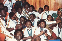 A rare picture of when the Black Stars received the AFCON trophy at the hotel