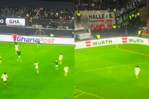 What Ghanaian viewers saw (L) and what fans at the stadium saw (R)
