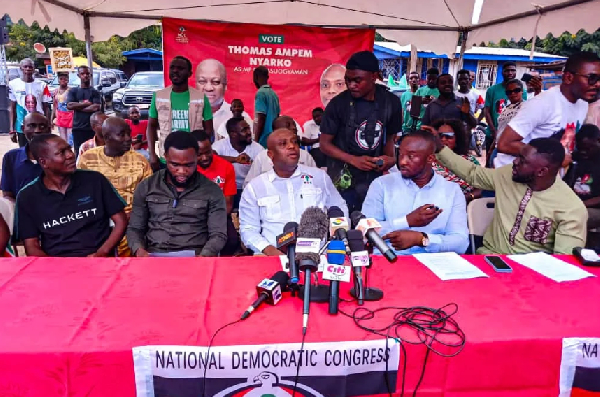 The NDC addressing a press conference in Asuogyaman constituency