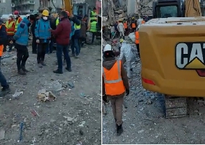 Rescue workers at the site of the Hayat Renaissance building