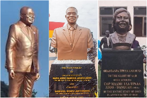 L - R: Statues of former President Akufo-Addo, former President Prof Mills and COP Addo-Danquah