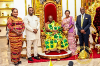 Dr Grace Ayensu (in pink and purple kente) pays courtesy call on Asantehene with delegation