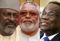 L-R: Ex-Hearts of Oak board member TT Brothers and late former presidents Rawlings and Prof Mills