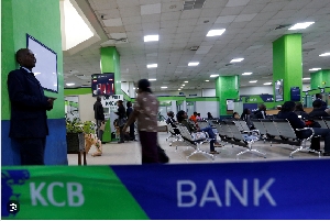 Customers being served at a KCB branch in Nairobi, Kenya