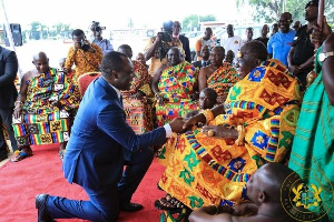NAPO Greets Asantehene On Knees 