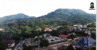 An aerial shot of the town of Kwahu