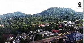 An aerial shot of the town of Kwahu