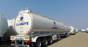 A Dangote fuel truck is parked near the Dangote Refinery in Lagos