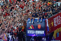 A scene from Spain's trophy parade in Madrid