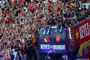 A scene from Spain's trophy parade in Madrid A scene from Spain's trophy parade in Madrid