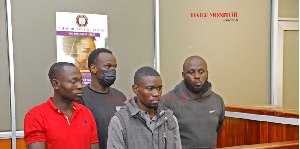 Murder suspects Joseph Owino, Henry Kabugo, Elly Mundoni, and Obed Mugwisa in the dock
