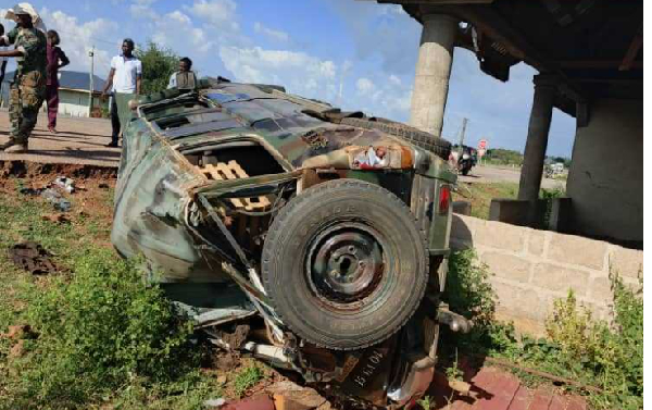 The soldiers had an accident when their truck reportedly skidded off the road