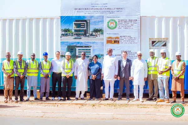 Nigerien officials with the engineers and FIFA representative during the inauguration