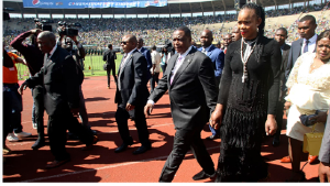 Zimbabwean Deputy President Constantino Chiwenga is seen with his wife Marry upon arrival for the in