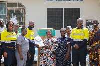 Newmont Africa officials presenting medical supplies to Old Abirem CHPS compound