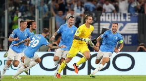 Lazio's goalkeeper, Ivan Provedel in celebration mood