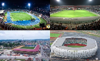 UG stadium (top L), Accra Sports Stadium (top R), TNA Stadium (bottom L), Akpabio stadium (bottom R)