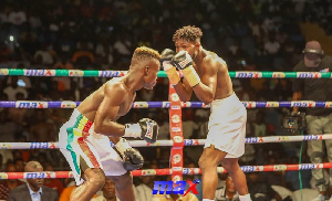 A photo of a bout at the Bukom Boxing Arena