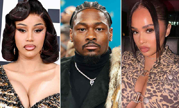 Cardi B's new man, Diggs, (middle) has asked for DNA test to resolve the case involving Lopera (R)