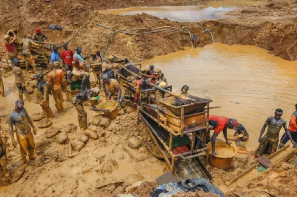 An ongoing Illegal mining (galamsey) activity in Sefwi Amoaya in the Western Region