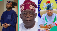 A picture collage of Davido (L) President Tinubu (M) and Governor Ademola Adeleke (R)