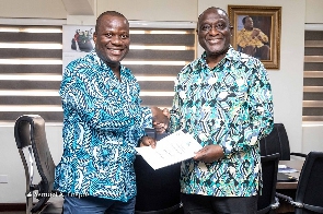 Outging Minister for Trade and Industry, Alan Kyerematen handing over to Samuel Abu Jinapor