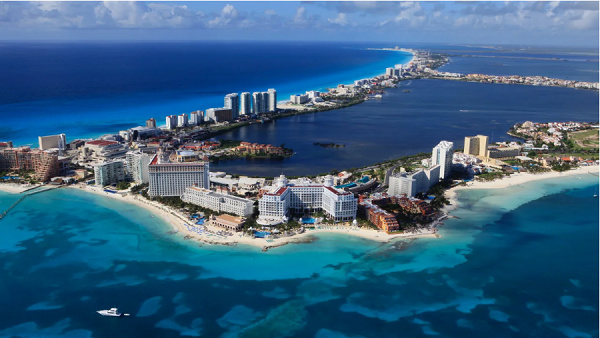 The tourist area in Cancun