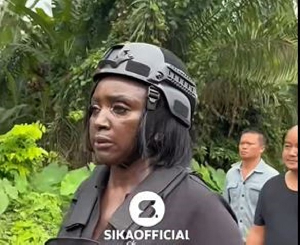 MDF administrator Dr Hanna Bisiw-Kotei during the anti-galamsey operation in Atatam