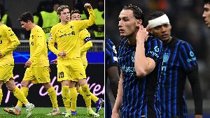 Bodo Glimt players celebrate as Inter Milan players saddened over UCL fiasco