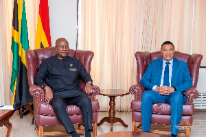 President Mahama and Jamaica's Prime Minister, Dr Andrew Holness, during bilateral talks
