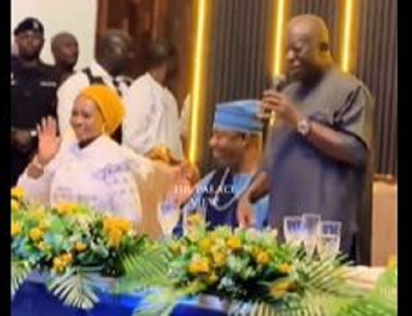 L-R: Otumfuo Osei Tutu II, Tackie Teiko Tsuru II and the Ga Mantse's wife at the event