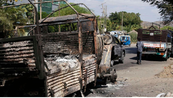 Military vehicle damaged  in Dessie town of Amhara city, Ethiopia