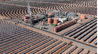 An aerial view of the solar mirrors at the Noor 1 Concentrated Solar Power plant