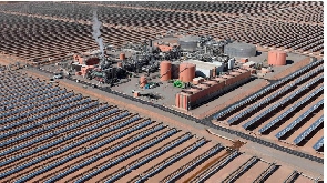 An aerial view of the solar mirrors at the Noor 1 Concentrated Solar Power plant