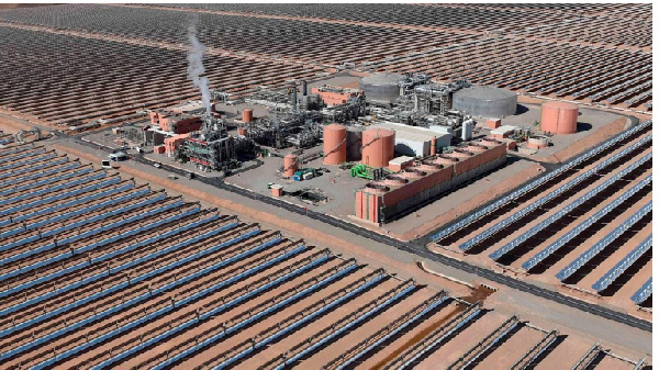 An aerial view of the solar mirrors at the Noor 1 Concentrated Solar Power plant