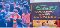 A picture collage of a man reading the tribute of late Apostle Safo Kantanka