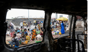 A view shows the remains of a vehicle hit by heavy and light weapons before Goma fell to M23 rebels