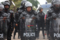 Police officers providing security at the protest