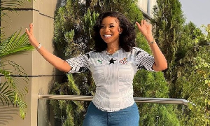 Serwaa Amihere wearing the Black Stars jersey