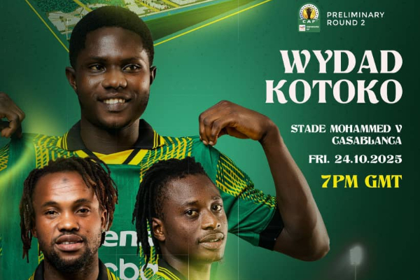 Wydad will host Kotoko at the Stade Mohammed V in Casablanca on Friday, October 24, 2025