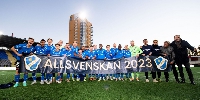 Halmstad BK celebrate qualification into the 2023 Allsvenskan