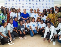 Mrs Svanikier and Adjoa Andoh (middle) with other dignitaries and some of the beneficiary students