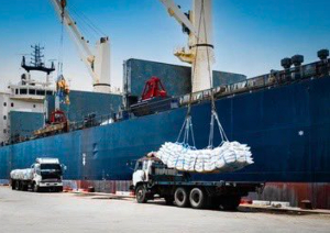 Bags of rice being carted at the Tema Port