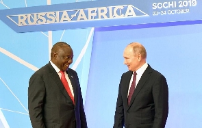 South African President Cyril Ramaphosa and Russian President Vladimir Putin at Russia-Africa Summit