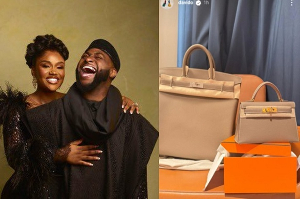 Davido and Chioma in a collage with the Hermès bags