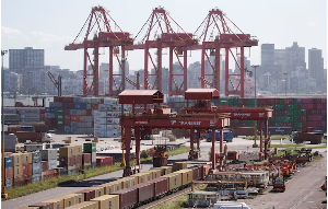 A general view of the Container Terminal at the port in Durban, South Africa, April 10, 2025